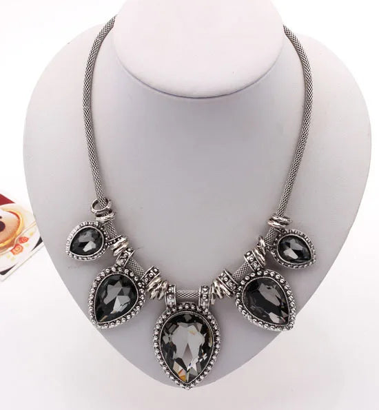 Vintage Crystal Choker Necklace Chunky Statement Maxi Necklaces