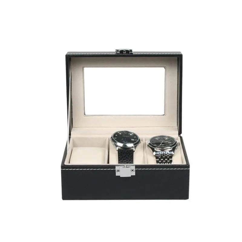 Watch Box 3 Grids Slots PVC Leather Case Jewelry Storage