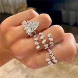 Water Drop CZ Zirconia Adjustable Open Rings for Women
