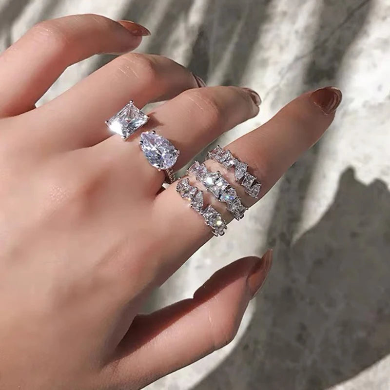 Water Drop CZ Zirconia Adjustable Open Rings for Women