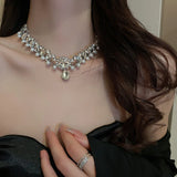 Crystal Choker Necklaces with Pearl Pendant