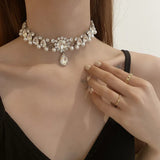 Crystal Choker Necklaces with Pearl Pendant