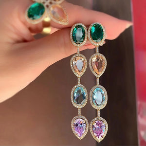 Green Crystal Water Drop Earrings MultiColor Ear Line Earring