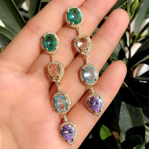 Green Crystal Water Drop Earrings MultiColor Ear Line Earring