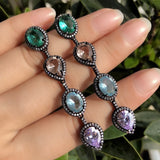 Green Crystal Water Drop Earrings MultiColor Ear Line Earring