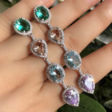 Green Crystal Water Drop Earrings MultiColor Ear Line Earring