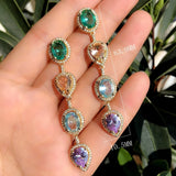 Green Crystal Water Drop Earrings MultiColor Ear Line Earring