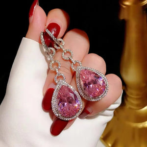 Pink Diamond Dangle Earrings 925 Sterling Silver Wedding Bridal Jewelry