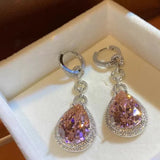 Pink Diamond Dangle Earrings 925 Sterling Silver Wedding Bridal Jewelry