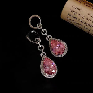Pink Diamond Dangle Earrings 925 Sterling Silver Wedding Bridal Jewelry