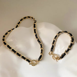 Leather Chain Necklace Stainless Steel Choker Z291