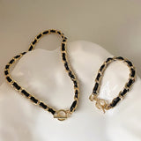 Leather Chain Necklace Stainless Steel Choker Z291