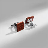 Wooden Square Cufflinks Tie Clip Set