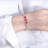 Vintage Ruby Stone Rose Cuff Bracelet for Women, Party Fine Jewelry Gift