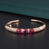 Vintage Ruby Stone Rose Cuff Bracelet Women Wedding Bangles Fine Jewelry