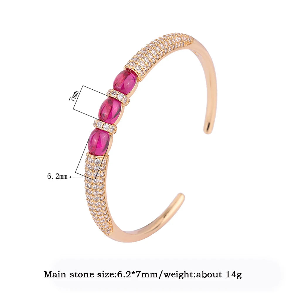 Vintage Ruby Stone Rose Cuff Bracelet Women Wedding Bangles Fine Jewelry