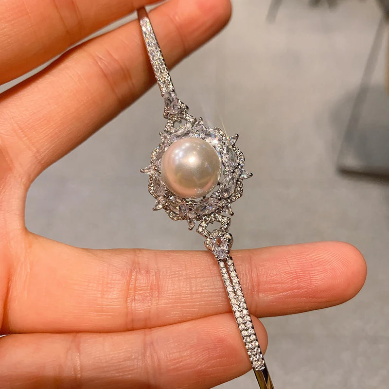 High Carbon Diamond Pearl Bracelet for Women - Fine Jewelry
