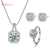 925 Silver CZ Bridal Jewelry Set Pendant Necklace Earrings