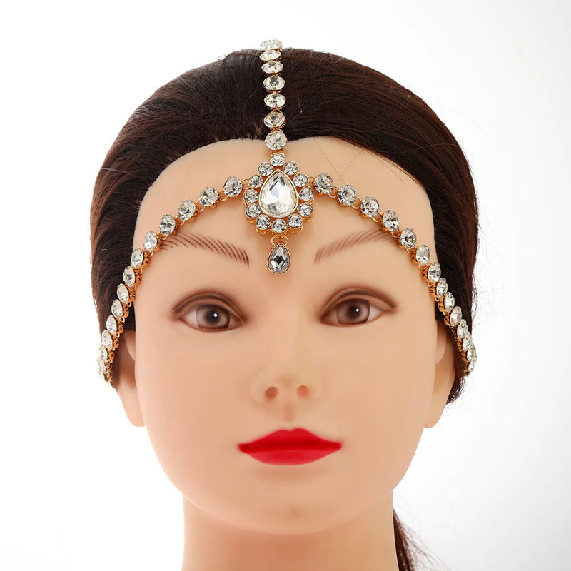 Crystal Bridal Head Chain Tiara for Women Rhinestone Forehead Hair Jewelry