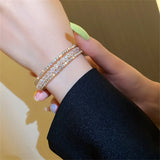 Zirconia Inlaid Double Chain Crystal Bracelet Cuff Bangles
