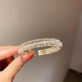 Zirconia Inlaid Double Chain Crystal Bracelet Cuff Bangles
