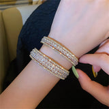 Zirconia Inlaid Double Chain Crystal Bracelet Cuff Bangles
