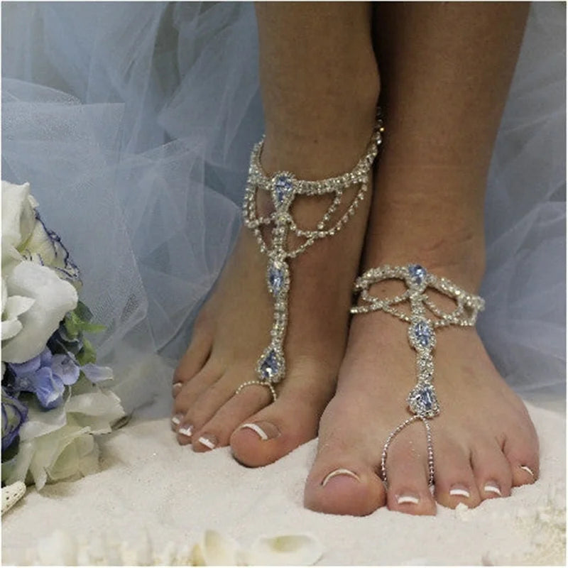 Crystal Finger Ring Foot Chain Ladies Sexy Ultra Flash Drill Ankle Chain