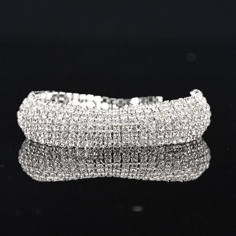 White/Gold Cuff Bracelet CZ Rhinestone Love Charm