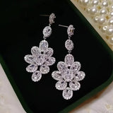 Zircon Stone Drop Earrings Silver Long Dangle Wedding Party Jewelry Gift