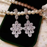 Zircon Stone Drop Earrings Silver Long Dangle Wedding Party Jewelry Gift