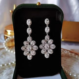 Zircon Stone Drop Earrings Silver Long Dangle Wedding Party Jewelry Gift