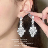 Zircon Stone Drop Earrings Silver Long Dangle Wedding Party Jewelry Gift