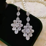 Zircon Stone Drop Earrings Silver Long Dangle Wedding Party Jewelry Gift