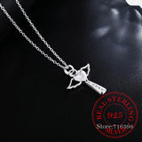 925 Silver Angel Wing Cross Pendant Necklace with Zirconia, Women Girls