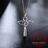 925 Silver Angel Wing Cross Pendant Necklace with Zirconia, Women Girls