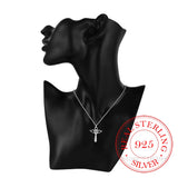 925 Silver Angel Wing Cross Pendant Necklace with Zirconia, Women Girls