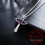 925 Silver Angel Wing Cross Pendant Necklace with Zirconia, Women Girls