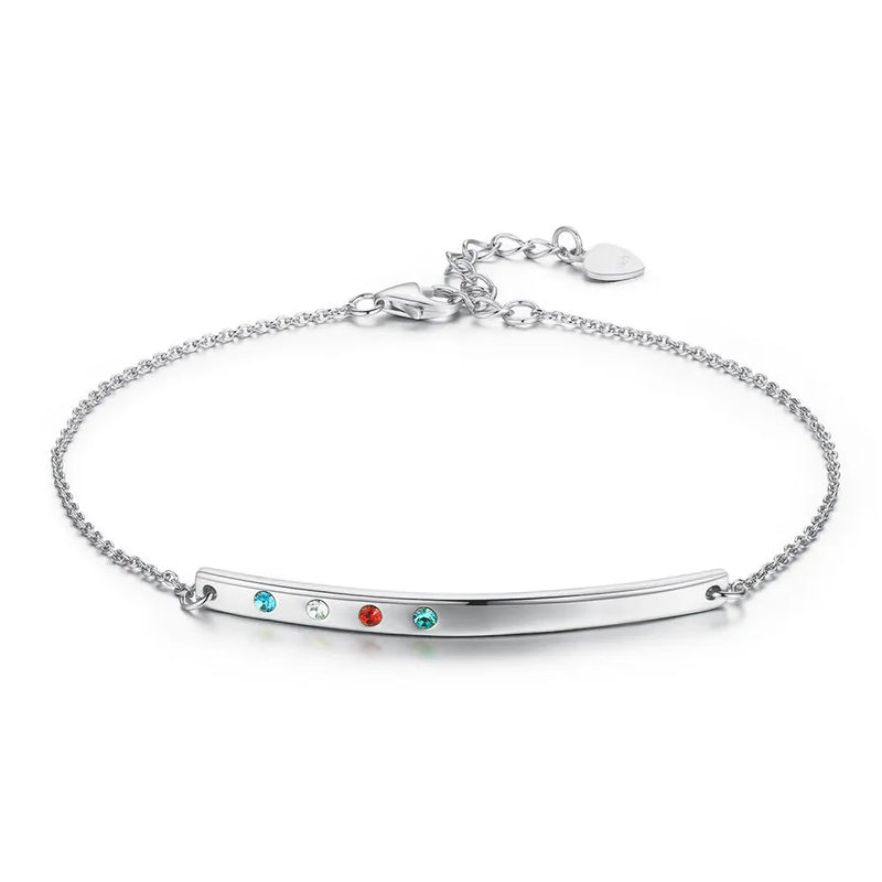925 Silver Bar Bracelet with Crystals, Valentines Gift