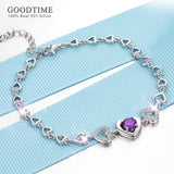 925 Silver Purple Crystal Heart Bracelet Wedding Gift