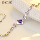 925 Silver Purple Crystal Heart Bracelet Wedding Gift