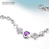 925 Silver Purple Crystal Heart Bracelet Wedding Gift