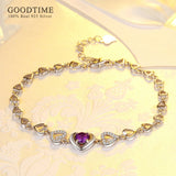 925 Silver Purple Crystal Heart Bracelet Wedding Gift
