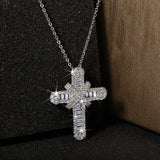 Crystal Cross Pendant Necklace Silver Chain Bride Wedding Necklace