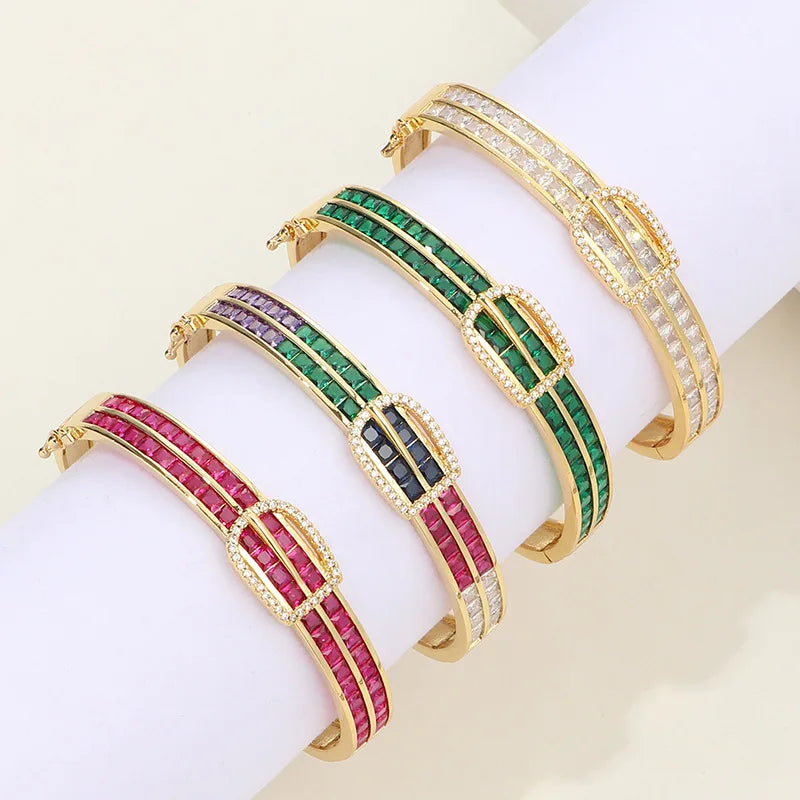 Square Zirconia Cuff Bracelet - Wedding Party Gift