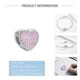 925 Silver Heart Bead CZ Fit Bracelet DIY Jewelry