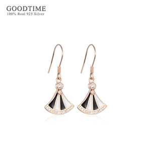925 Sterling Silver Scalloped Rhinestone Earring for Lady Girl Party