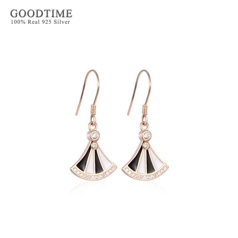925 Sterling Silver Scalloped Rhinestone Earring for Lady Girl Party