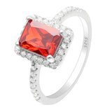 Silver Green Red Purple CZ Crystal Zircon Square Wedding Ring