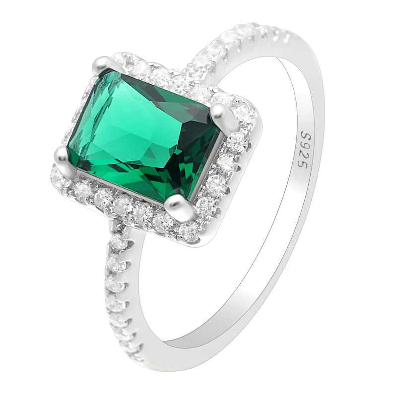 Silver Green Red Purple CZ Crystal Zircon Square Wedding Ring