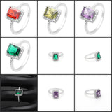 Silver Green Red Purple CZ Crystal Zircon Square Wedding Ring